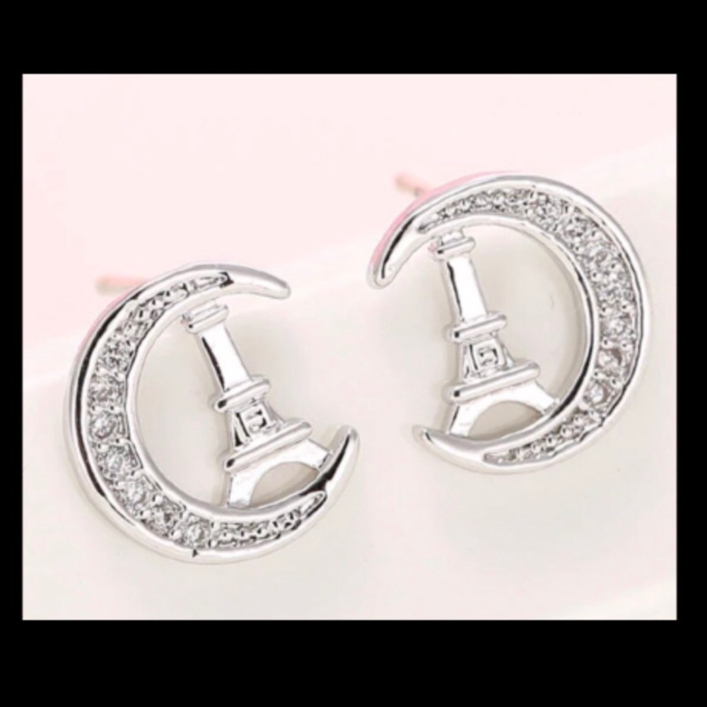 Solid Sterling Silver Moon Over Paris Earrings New